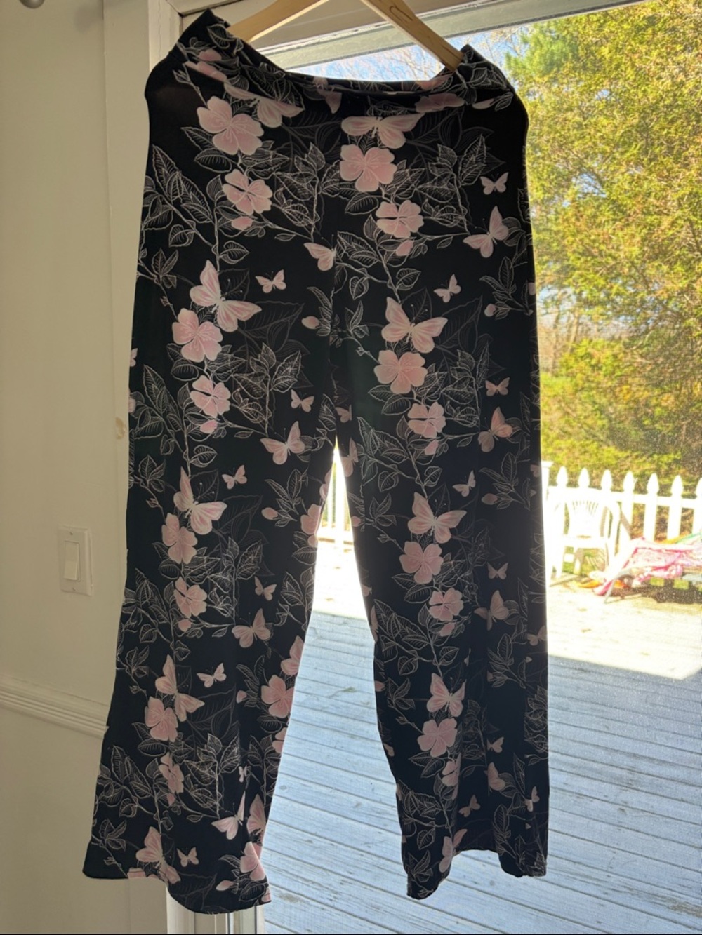 Wide Leg Floral Lounge Pants - Black with Pink Floral